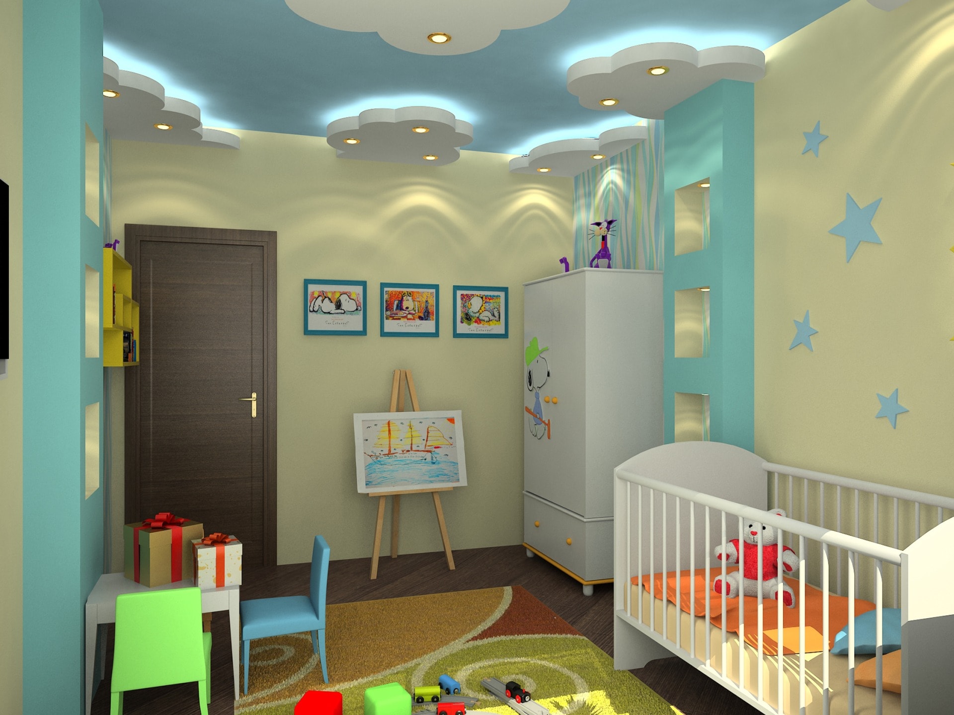 таван в детска стая от гипсокартон снимка1